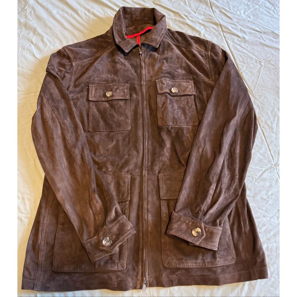 Isaia Napoli Size 44 54 Zip Up Jacket Suede Leather Coat